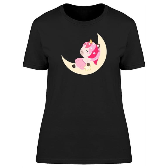 Cute Unicorn Sleeping On Moon T-Shirt Women -Image by Shutterstock, Female Small