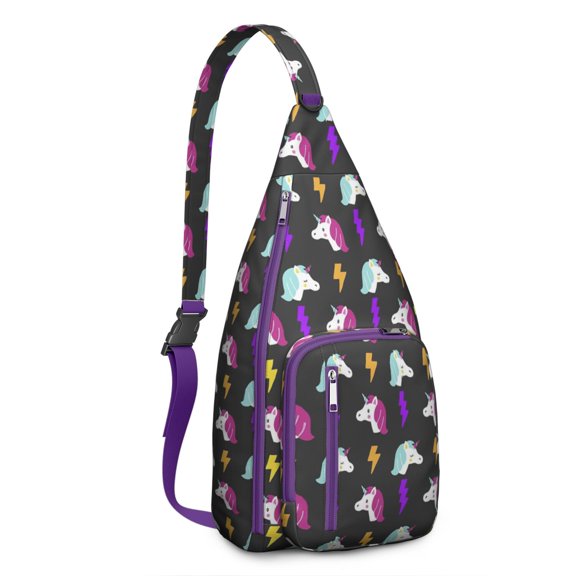 Cute Unicorn Sling Backpack - Rainbow & Stars Print Crossbody Bag with Mythical Horse Design, Lightweight Multi-Pocket Travel Pack for School & Daily Commute