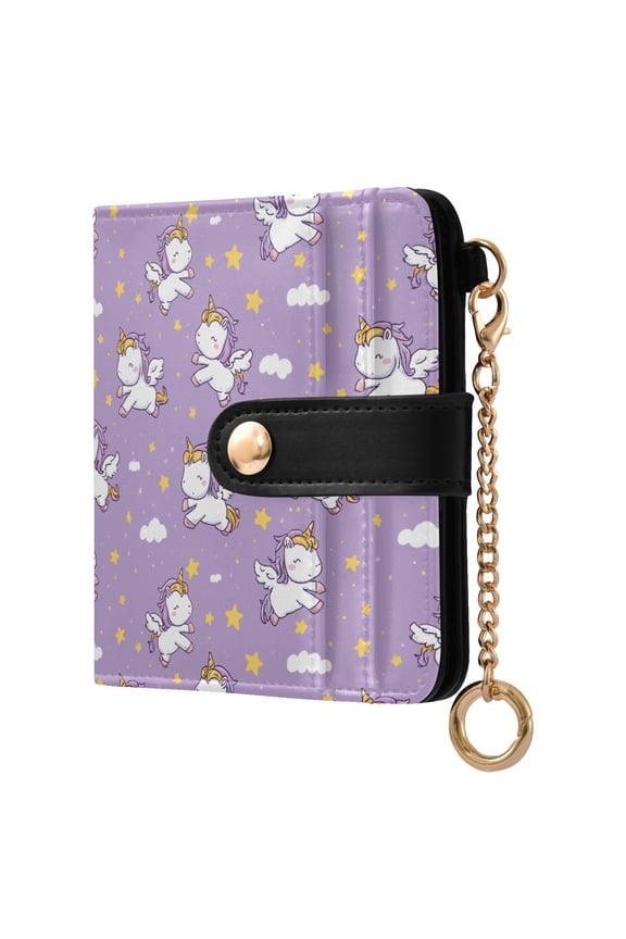 Cute Unicorn Small Wallet for Women RFID Blocking Bifold PU Leather Credit Card Holder with Zipper Coin Pocket Compact Cute Travel Purse Magnetic Snap 7 Card Slots