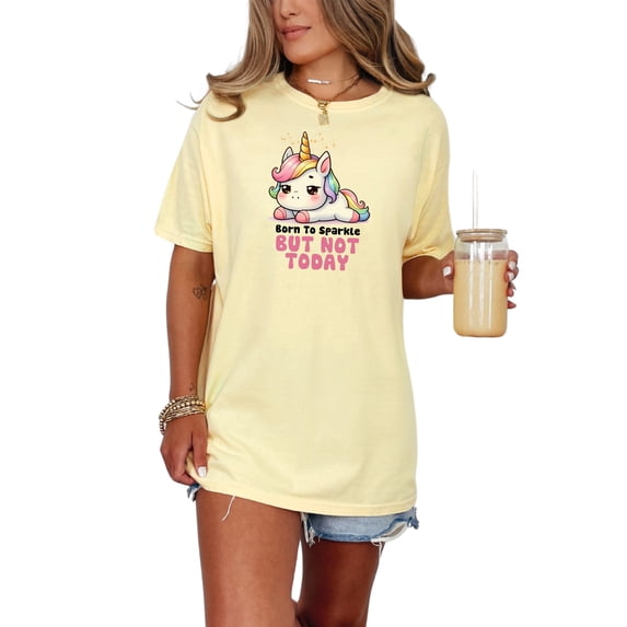 Cute Unicorn T-Shirt, Born to Sparkle But Not Today Shirt, Funny Unicorn Tee, Kawaii Graphic Tee, Rainbow Unicorn Shirt, Cute Gift, Butter Comfort Colors T-Shirt, Large