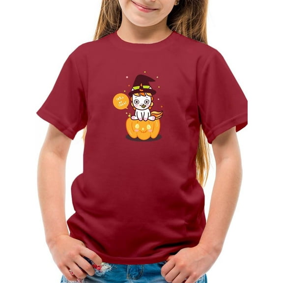 Cute Unicorn Trick Or Treat T-Shirt Juniors -Image by Shutterstock, Large