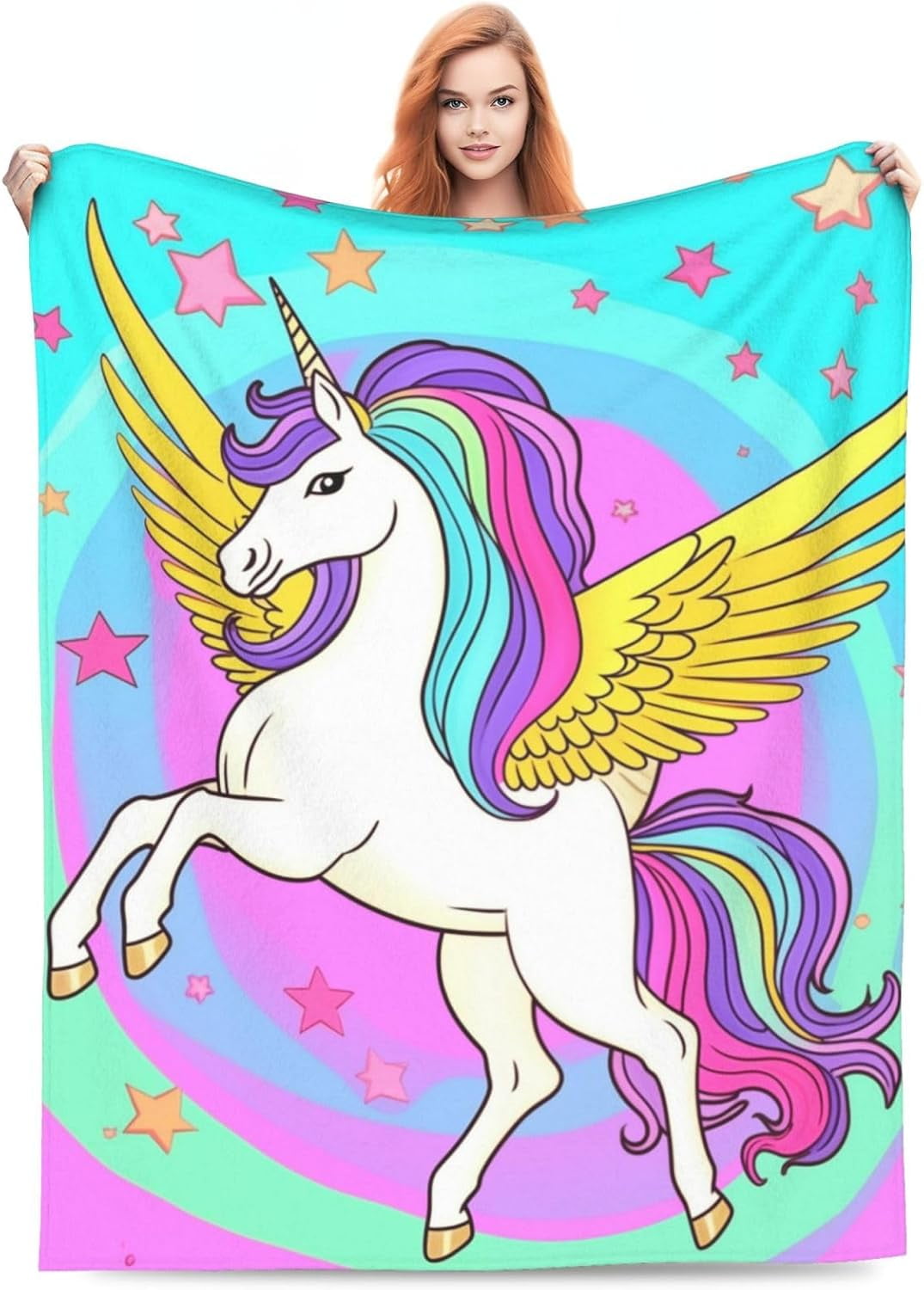 Cute Unicorn Wings Blanket for Grils Pattern Print Flannel Throw Blankets for Home Couch Bed ...