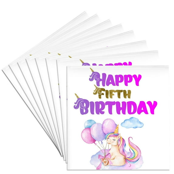 3drose, Cute Unicorn with Balloons Happy Fifth Birthday, Set of 8 Ceramic Tile Coasters