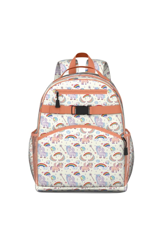 Cute Unicorn and Donut Toddler Backpack Magical Rainbow Cartoon Pattern for Students, Galaxy and Heart-Shaped Details