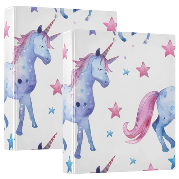 Cute Unicorn and Stars Hardcover 3 Ring Binder 1.5 inch Round Rings with Interior Pockets Binders Organizer Office School 1 Pack