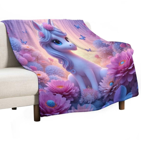 Cute Unicorn in Floral Fantasy Throw Blanket Warm Microfiber Flannel Bedroom Decor Blankets For Beds