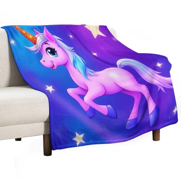 Cute Unicorn in Starry Night Throws Blankets for Sofa Bed Winter Plush Warm Blanket Holiday Gifts