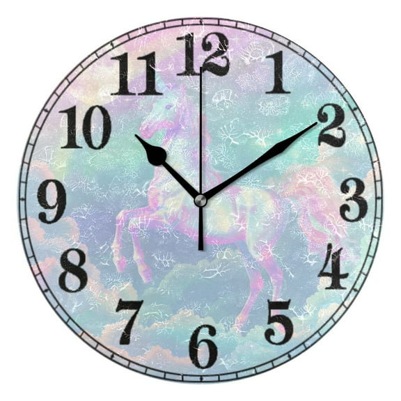 Cute Unicorn on Cloud Rainbow Silent Wall Clock 10" Non-Ticking Battery Clock