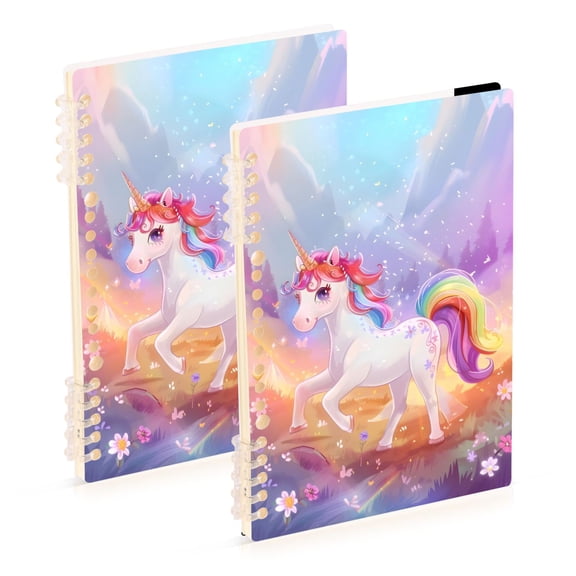 Cute Unicorn on Grassland Notebook Detachable Coil Notebook Diary Plan Book A5 Size 60 Pages 2 Pack