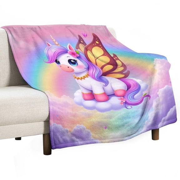 Cute Unicorn on Rainbow Clouds Throw Blanket Warm Microfiber Flannel Bedroom Decor Blankets For Beds