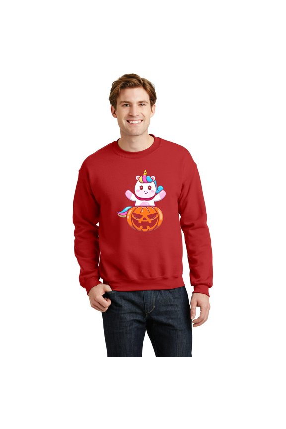 Cute Unicorn with Halloween Pumpkin, Funny Magical Holiday Graphic - Perfect Birthday Present SW22439 Unisex Sweatshirt, Up to Size 5XL