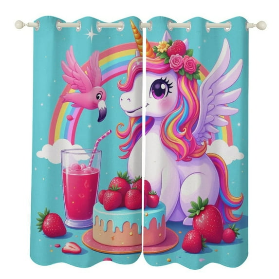 Cute Unicorn with Rainbow And Cake 2 Panels Curtains for Bedroom Living Room Drapes Kitchen Window Curtain Home Decor