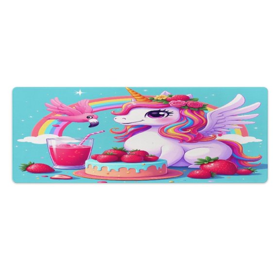 Cute Unicorn with Rainbow And Cake Kitchen Mats Pvc 2PCS, Non-Slip Kitchen Pvc Mats And Rugs,Cushioned Anti Fatigue Standing Mat for Home