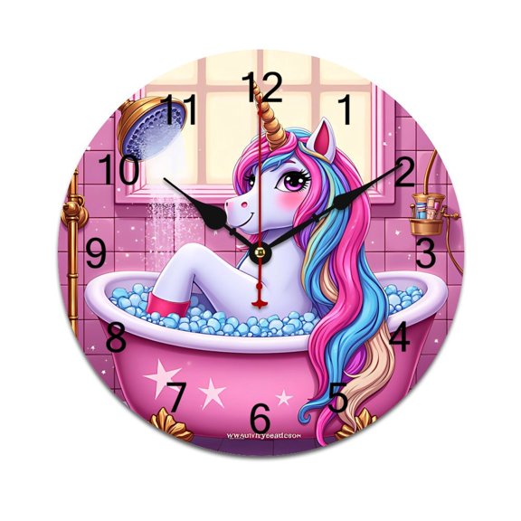 Cute Unicorn with Rainbow Bedroom Wall Clock Large Modern Kitchen Dinning Round Living Room Watch Home Decor