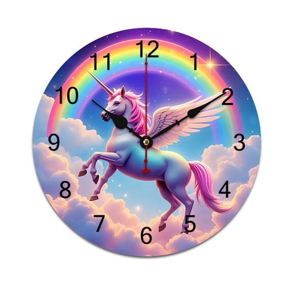 Cute Unicorn with Rainbow Bedroom Wall Clock Large Modern Kitchen Dinning Round Living Room Watch Home Decor
