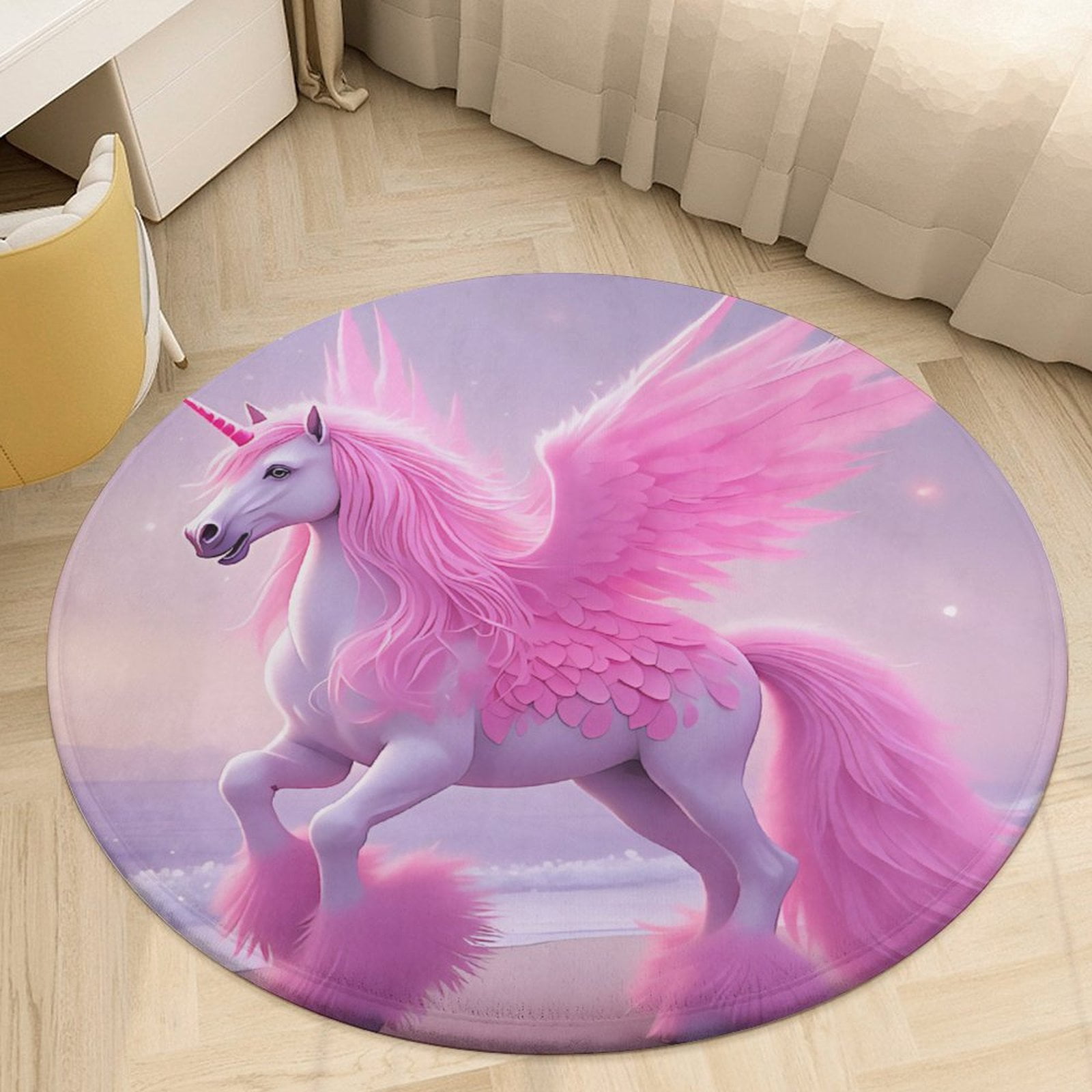 Cute Unicorn with Rainbow Round Area Rugs for Bedroom Living Room, 6FT ...