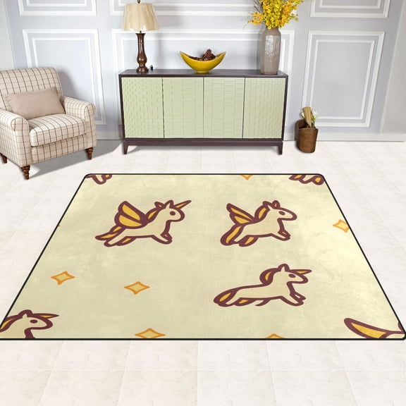 Cute Unicorns 63''x48'' Plush Memory Foam Bath Mat, Soft, Absorbent, Non Slip, Durable