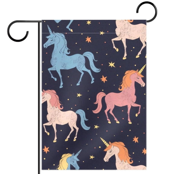 Cute Unicorns Animals Seamless Pattern Double Sided Garden Flag Decorative Weather Resistant Yard Flag, Large DIY Vertical Flag for Farmhouse Patio Lawn, 28x40 Inch
