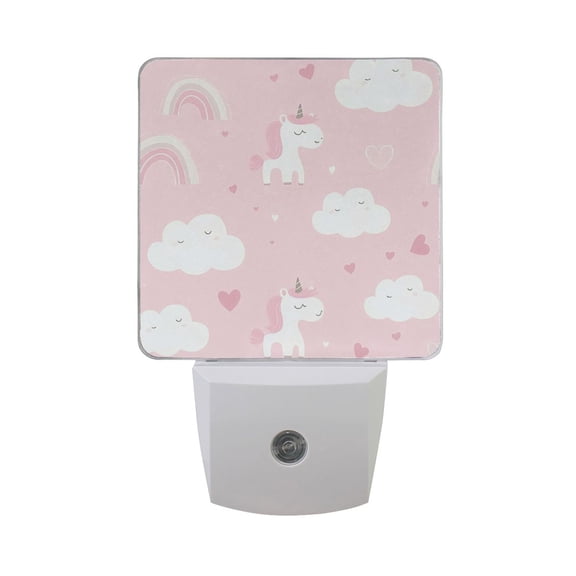 Cute Unicorns Clouds Rainbows Hearts Valentine LED Night Light with Smart Sensor Plug Into Wall Dusk to Dawn 2 packs