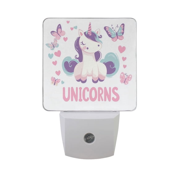 Cute Unicorns Hearts Butterflies LED Night Light with Smart Sensor Plug Into Wall Dusk to Dawn 2 packs
