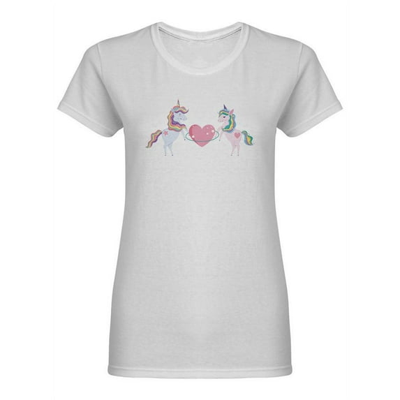 Cute Unicorns With Huge Heart Shaped T-Shirt Women -Image by Shutterstock, Female Medium