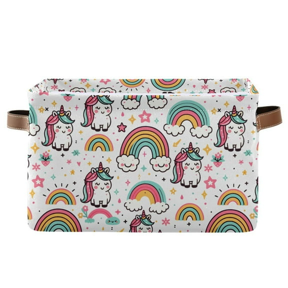 Cute Unicorns and Rainbow Storage Bins with Handle Fabric Organizer Basket Foldable Box 1 Pack 14.2x10.2x8.3