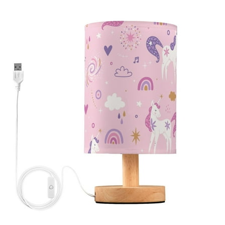 Cute Unicorns and Rainbows Bedside Table Lamp LED Warm Lights with USB Charging Port Retro Cylinder Desk Lamps