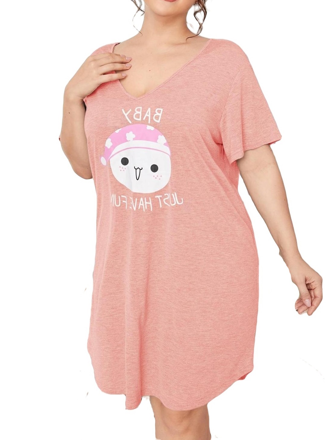NACHILA Women's Bamboo Viscose Nightgown - Short Sleeve V-Neck, Mid-Calf Length, With Pockets - View #4