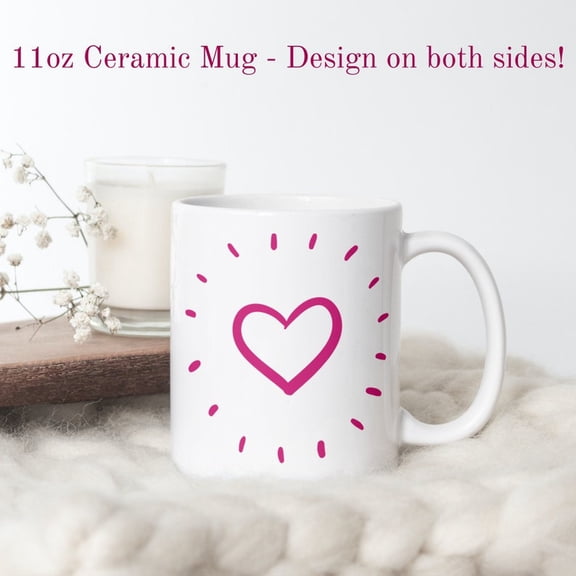 Cute VaL1entine's Day Mug, Ceramic Coffee Mug, Pink Heart Mug, Line art mug, Gif under 30, S1ustainable gift for her, Annrsary gifT1 Idea