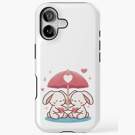 Cute Valentine Bunnies With Umbrella iPhone Case 17 11 12 13 14 15 16 Pro Max