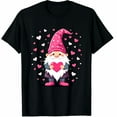 thumbnail image 1 of Cute Valentine Gnome Holding Heart Balloon Peace Love Graphic Crew Neck Short Sleeve T-Shirts (Men's, Women's), 1 of 4