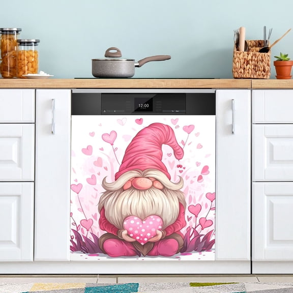 Cute Valentine Gnome with Heart Cartoon Dishwasher Magnet Refrigerator Magnetic Cover Washing Machine Magnet Sticker Kitchen Decor