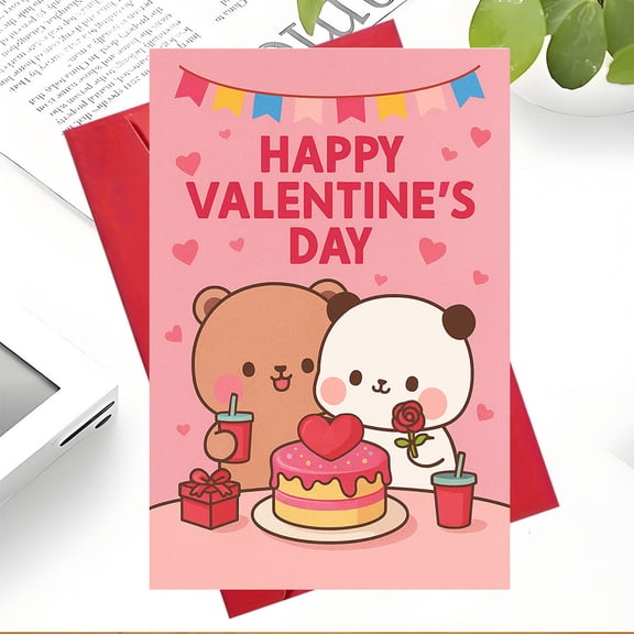Cute Valentines Day Card - Adorable Bear & Panda Design - Blank Inside with Red Envelope - Perfect for Love Notes, Anniversary, or Just Because