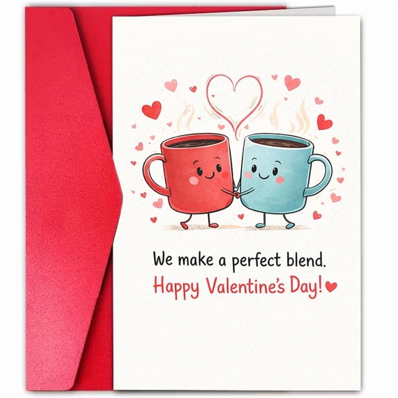 Cute Valentine's Day Card "We Make a Perfect Blend" Coffee Cups Design Holiday Greeting Card with Envelope Perfect for Couples, Friends, and Loved Ones