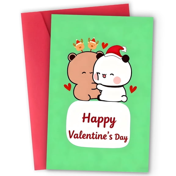 Cute Valentine's Day Card with Bear and Panda Design "Happy Valentine's Day" Greeting Envelope Included Perfect for Couples, Friends, or Kids