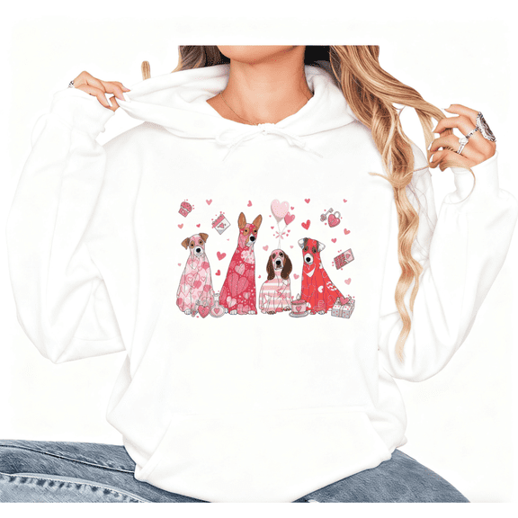 Cute Valentine's Day Dog Themed Print hoodie Sweatshirt Graphic Sweatshirt White S-6XL Adorable Tops
