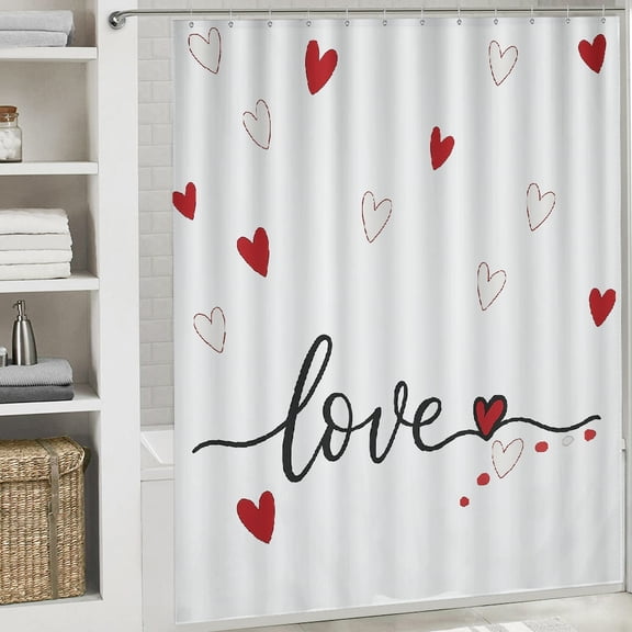 Cute Valentine's Day Shower Curtain Red Love Heart Shape  waterproof shower curtain Bathroom Shower Curtain Set with Hooks, 72x72in