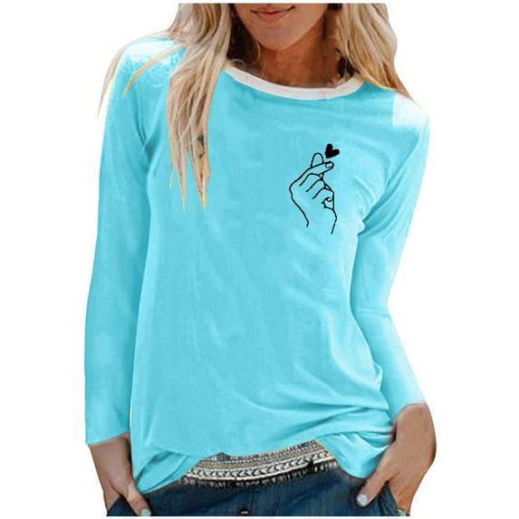 Cute Valentine's Day T Shirts Gifts for Women Love Heart Print Tops Crewneck Long Sleeve Graphic Tee Tops Mother's Day