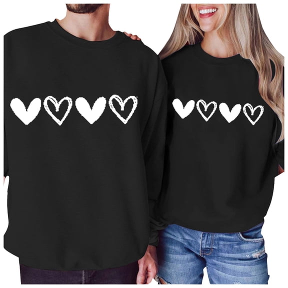 Cute Valentine's Sweatshirt for Women Love Heart Shirts Lovers Printed Long Sleeve Hoodless Unisex Lightweight Pullover Tops