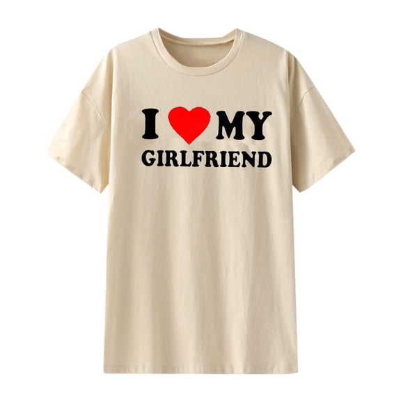 Cute Valentines Day Heart Men T-Shirt I Love My Girlfriend Letter Print Short Sleeve Summer Lover Gifts Tops