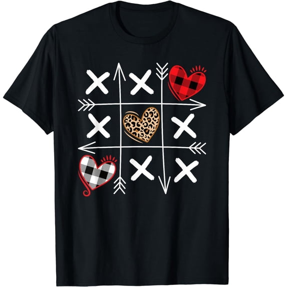 Cute Valentines Day Leopard Print Buffalo Plaid Heart T-Shirt