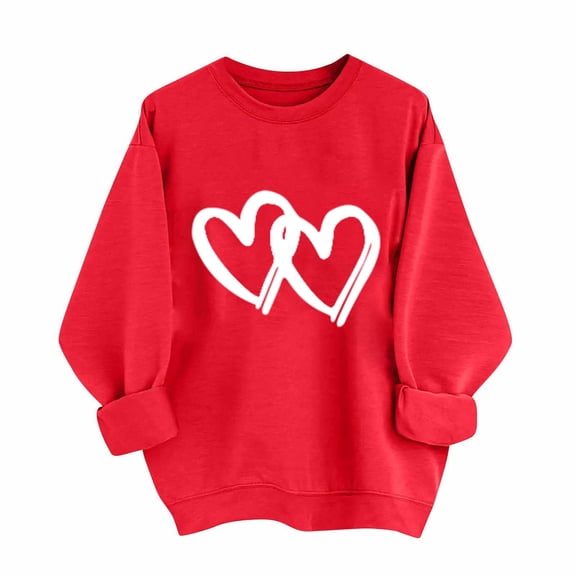 Cute Valentines Outfits For Women Long Sleeve Love Heart Graphic Sweatshirts Pullover Valentine's Crewneck Sweatshirt