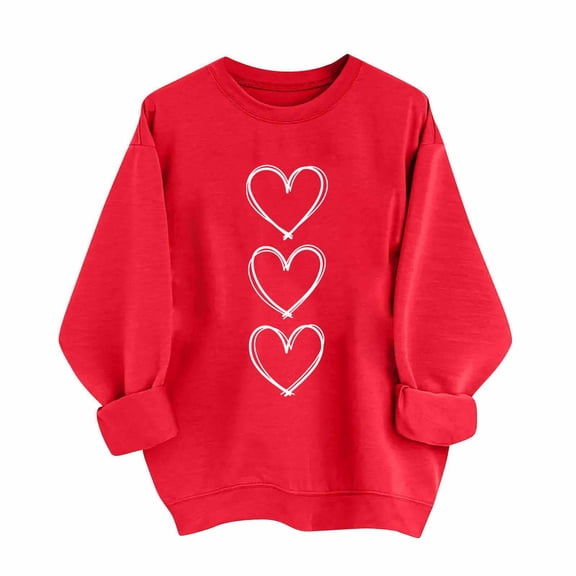 Cute Valentines Outfits For Women Long Sleeve Love Heart Graphic Sweatshirts Pullover Valentine's Crewneck Sweatshirt