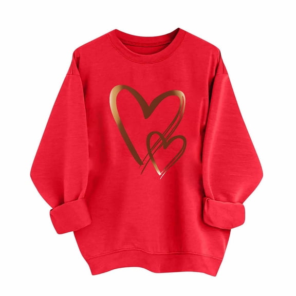 Cute Valentines Outfits For Women Long Sleeve Love Heart Graphic Sweatshirts Pullover Valentine's Crewneck Sweatshirt