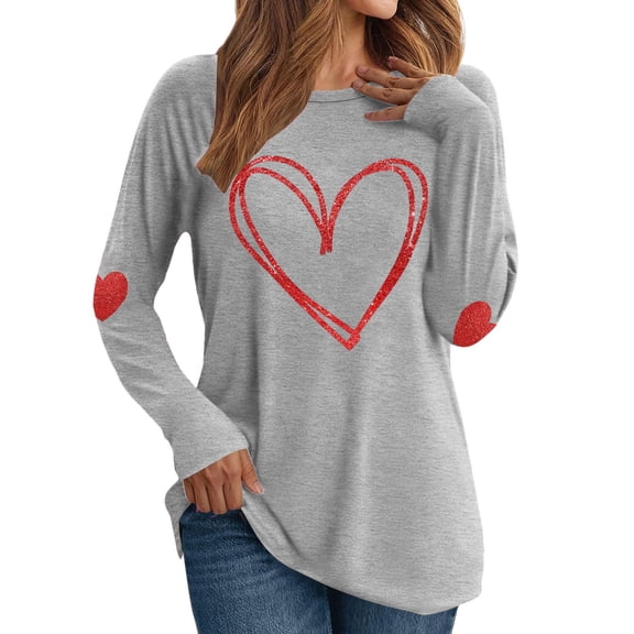 Cute Valentines Women Tops Love Heart Shirts Shirts Graphic Shirt Pullover Long Sleeve Plus Size Clothes