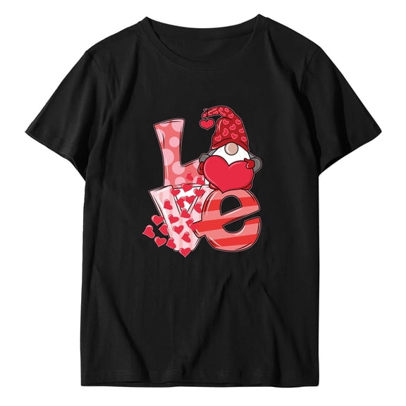 Cute Valentines Women Tops Love Heart Shirts Sleeve Casual Pullover Short Blouse Blouse Ladies Clothing