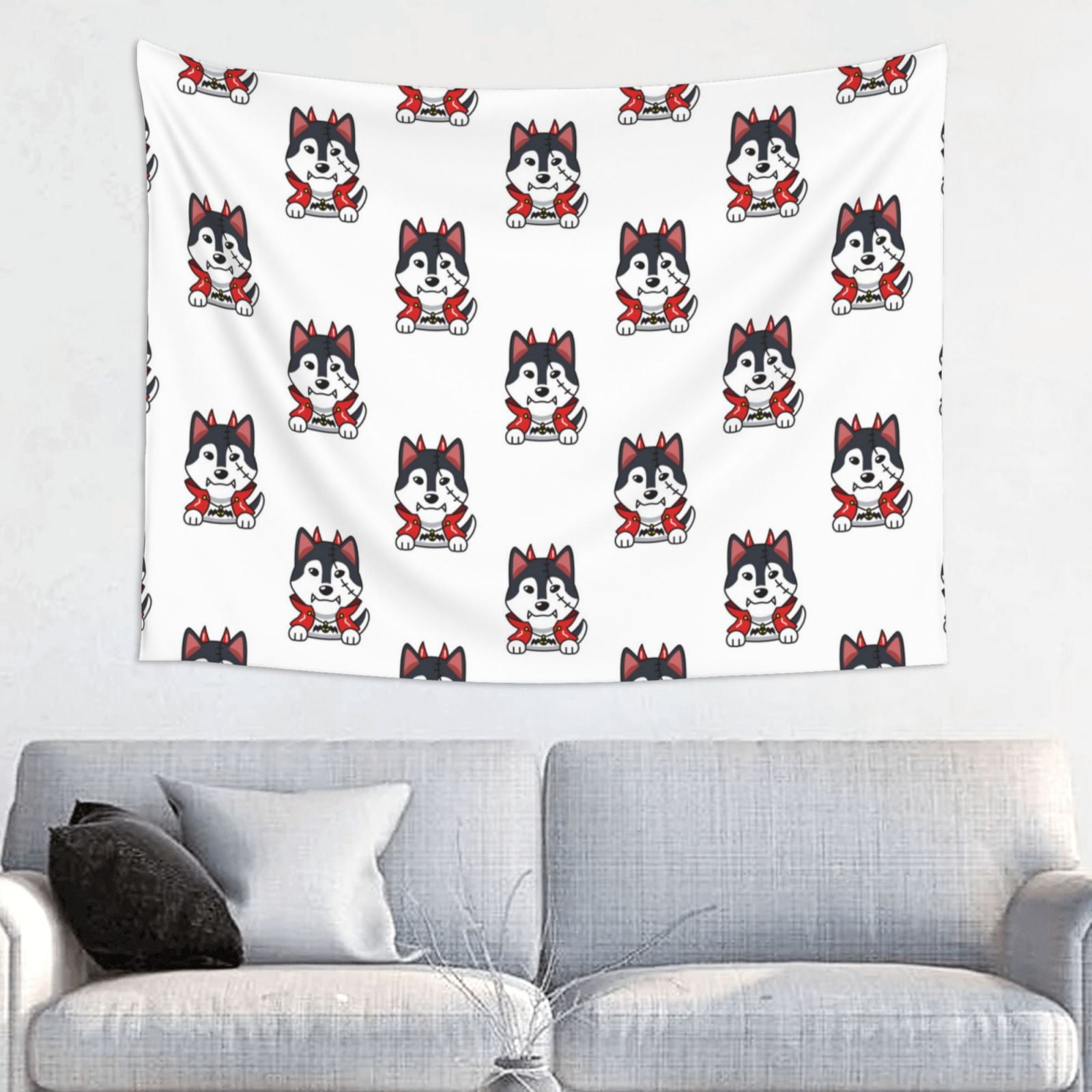 Cute Vampire Husky Dog Funny Wall Tapestry for Bedroom Aesthetic