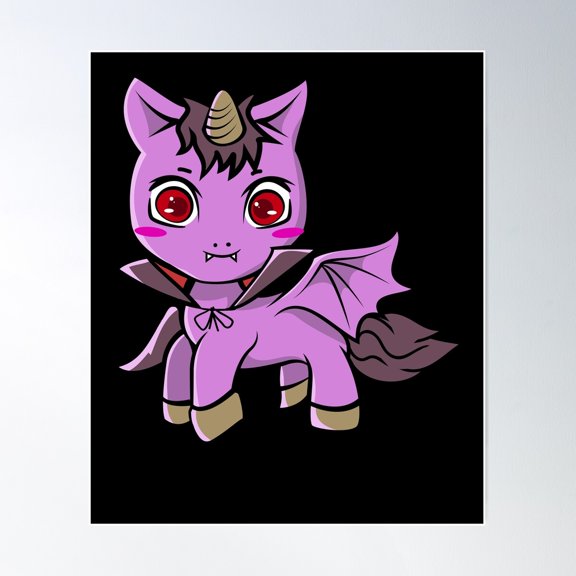 Cute Vampire Unicorn Poster Wall Art, Modern Wall Decor For Living Room Bedroom, 24x36 UNFRAMED