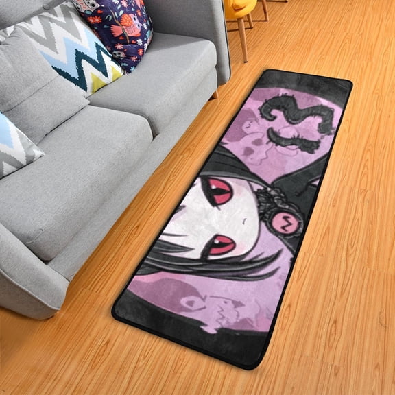 Cute Vampire with Cat Ears Hallway Runner Rug 2'X6' Non-Slip Washable Carpet Runner Kitchen Entryway Laundry Bedroom