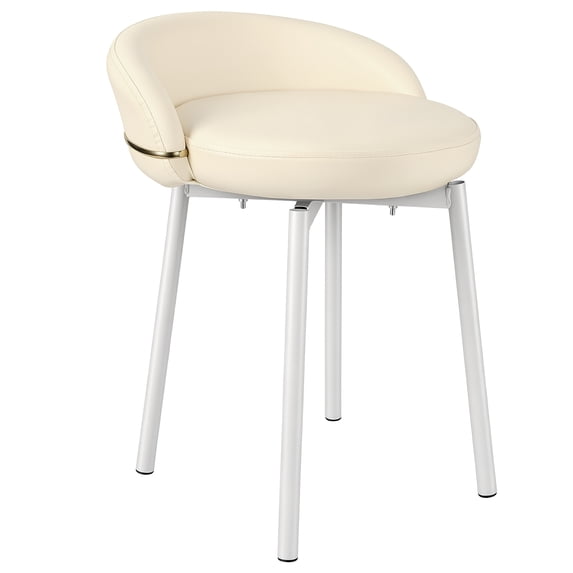 Cute Vanity Chair with Back, Small Armless Leather Makeup Desk Chair, Modern Swivel Accent Vanity Stools, Vanity Bedroom Dress Room, Beige(Rotatable)